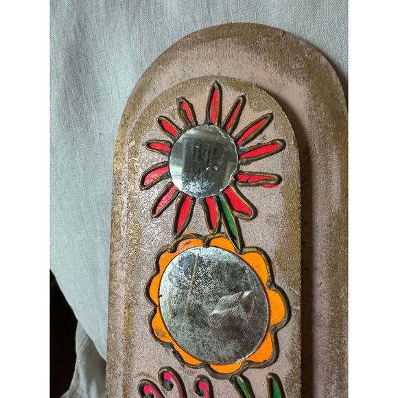 Vintage Folk Art Mirror Wooden Art pink flowers Painted Mirror - Picture 3 of 12